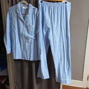 VTG NWT National Womens Flannel Pajamas Blue/White Striped Buttons Elastic XL